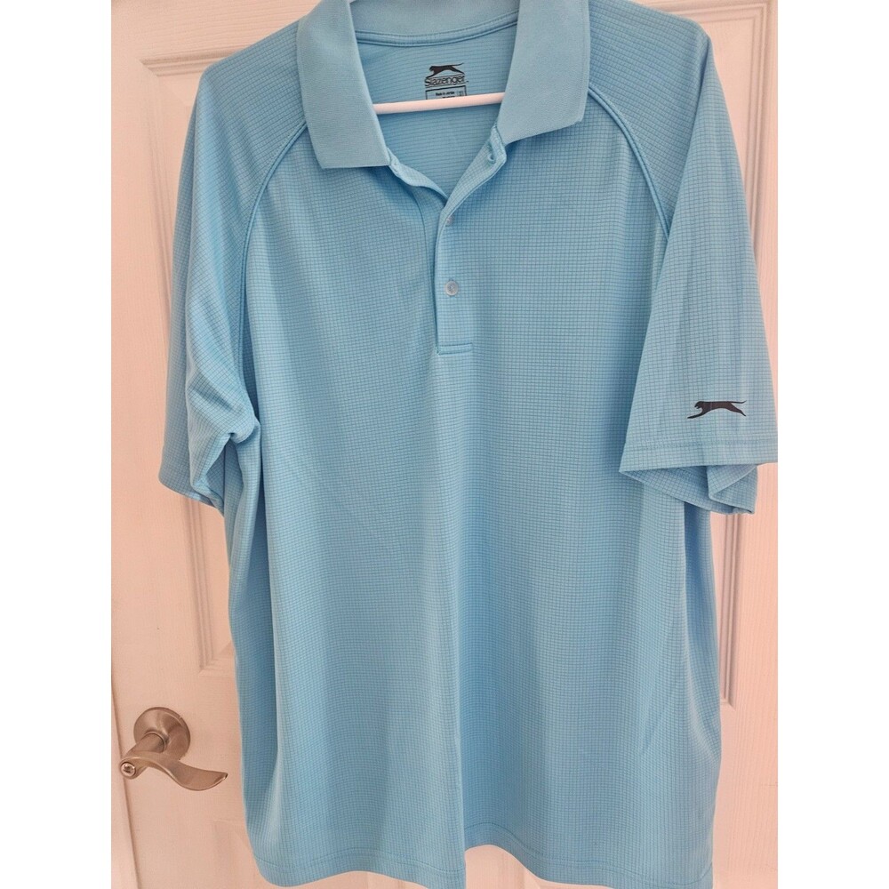 Blue XL Slazenger Golf Polo Waffle Knit Shirt Mens Performance Poly Short Sleeve
